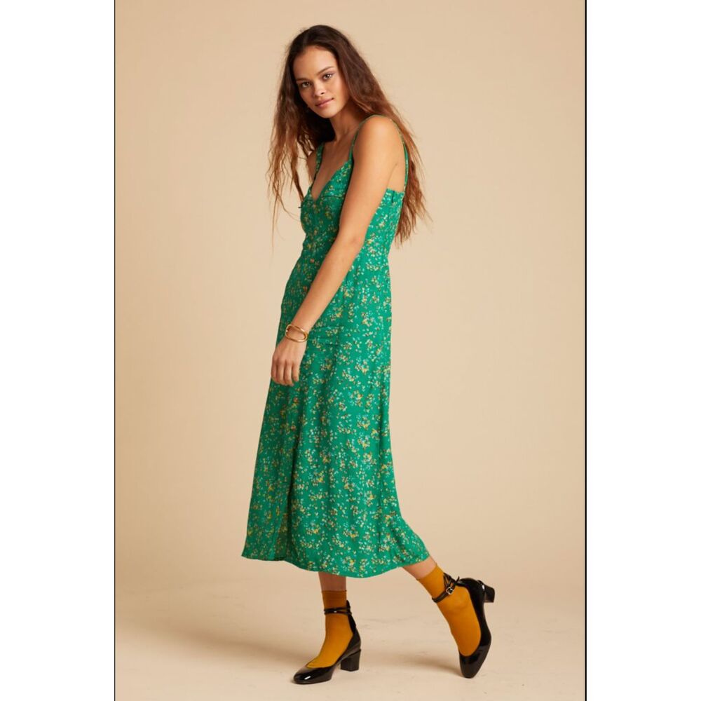 Faithfull the Brand Este Midi Dress Green Floral - Small